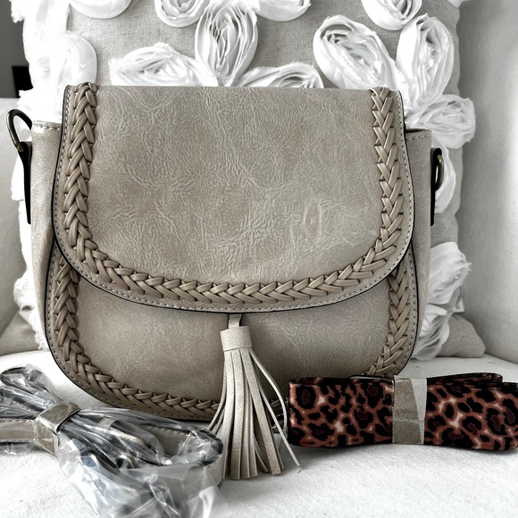 Handbags - White & Brown Leopard strap Crossbody